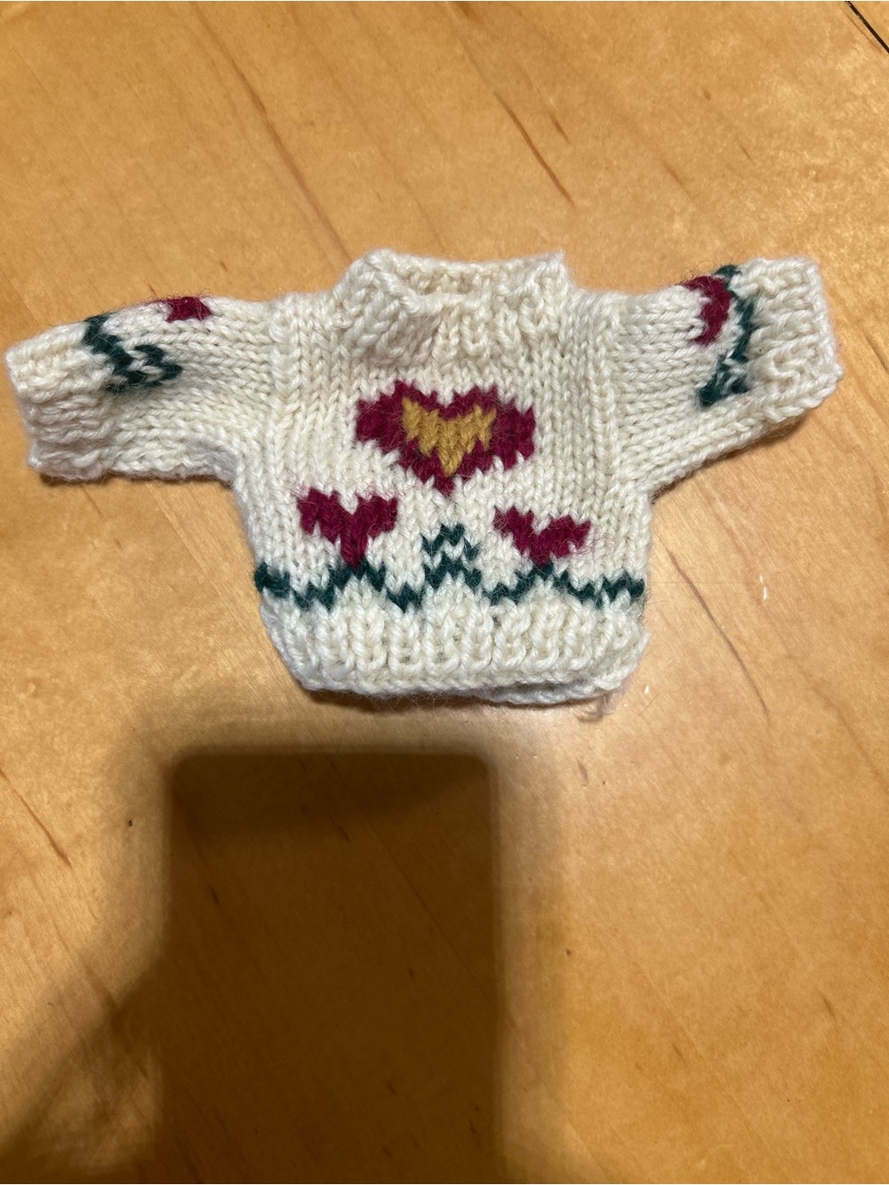 Boyds Bears Cream Knit Mini Sweater with Red and Gold Heart Motif
